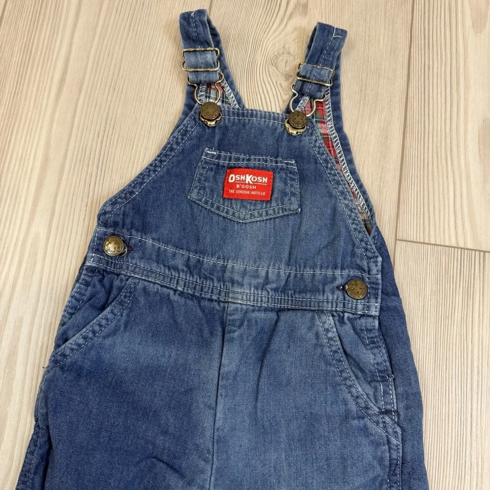 Vintage OshKosh B'Gosh Vestbak Plaid Flannel Line Boys Overalls Blue 18M USA‎